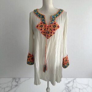 PIA PAURO Women's Handbeaded White Long Sleeeve Dress Size Small